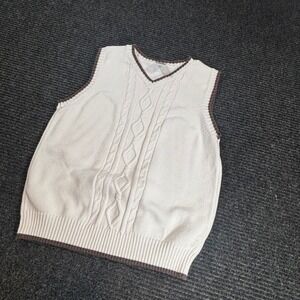 Gymboree Boys Cream Brown Cable Knit‎ Sweater Vest V-Neck Cotton Size M 7-8